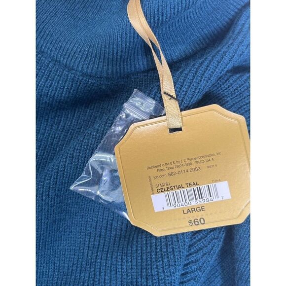 NWT Ryegrass Womens Large Teal Sweater Mock Neck Open Back Tie Button - Picture 7 of 16